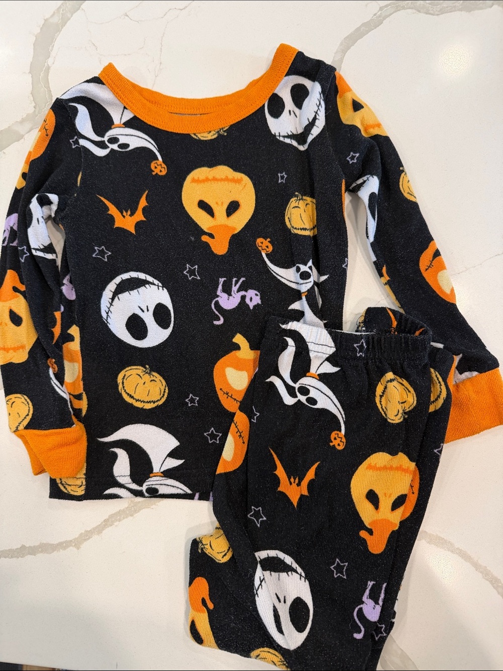 Jack Skeleton and Ghosts Dog  Halloween Pumpkins Kids Pajama Set Black & Orange